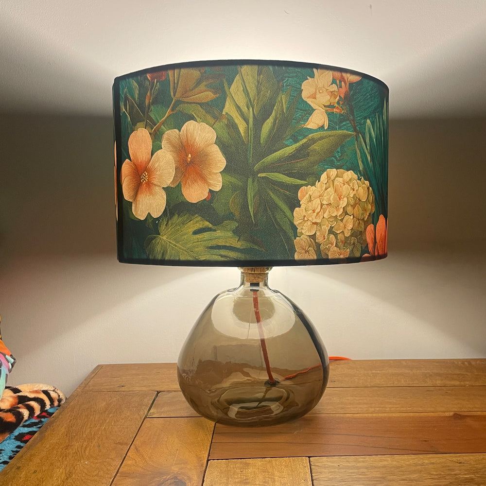 Green Tropical Floral Velvet Lampshade