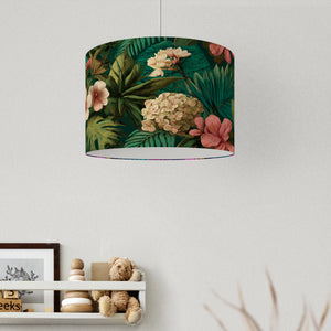 Green Tropical Floral Velvet Lampshade