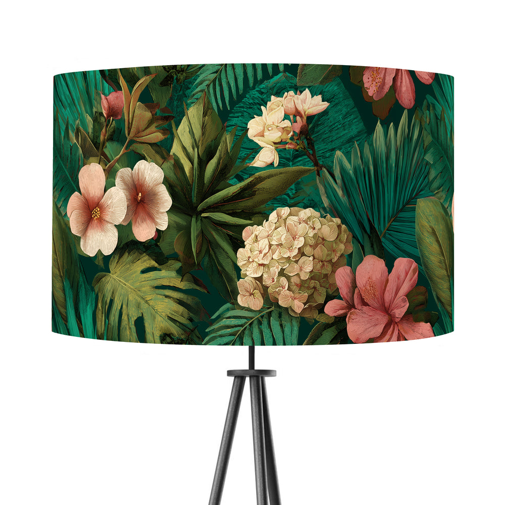 Green Tropical Floral Velvet Lampshade