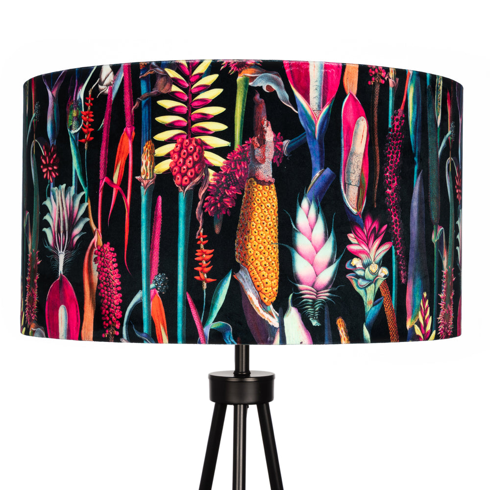 Black Tropical Floral Velvet Lampshade