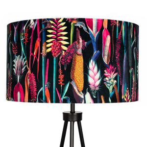 Black Tropical Floral Velvet Lampshade