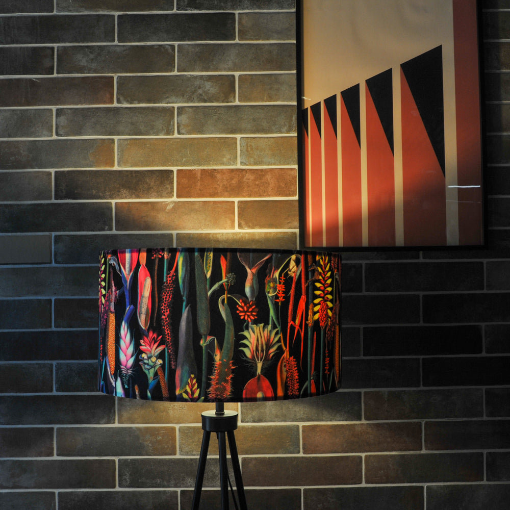 Black Tropical Floral Velvet Lampshade