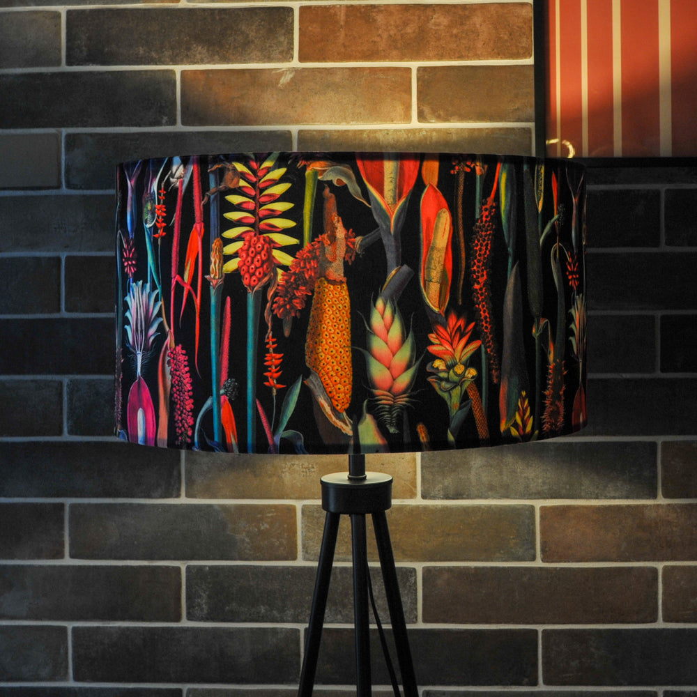 Black Tropical Floral Velvet Lampshade
