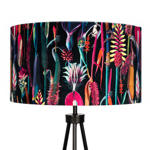 Black Tropical Floral Velvet Lampshade