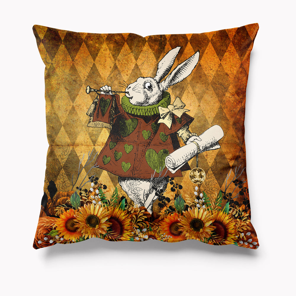 Outdoor Garden Cushion - Alice in Wonderland Sunflower White Rabbit