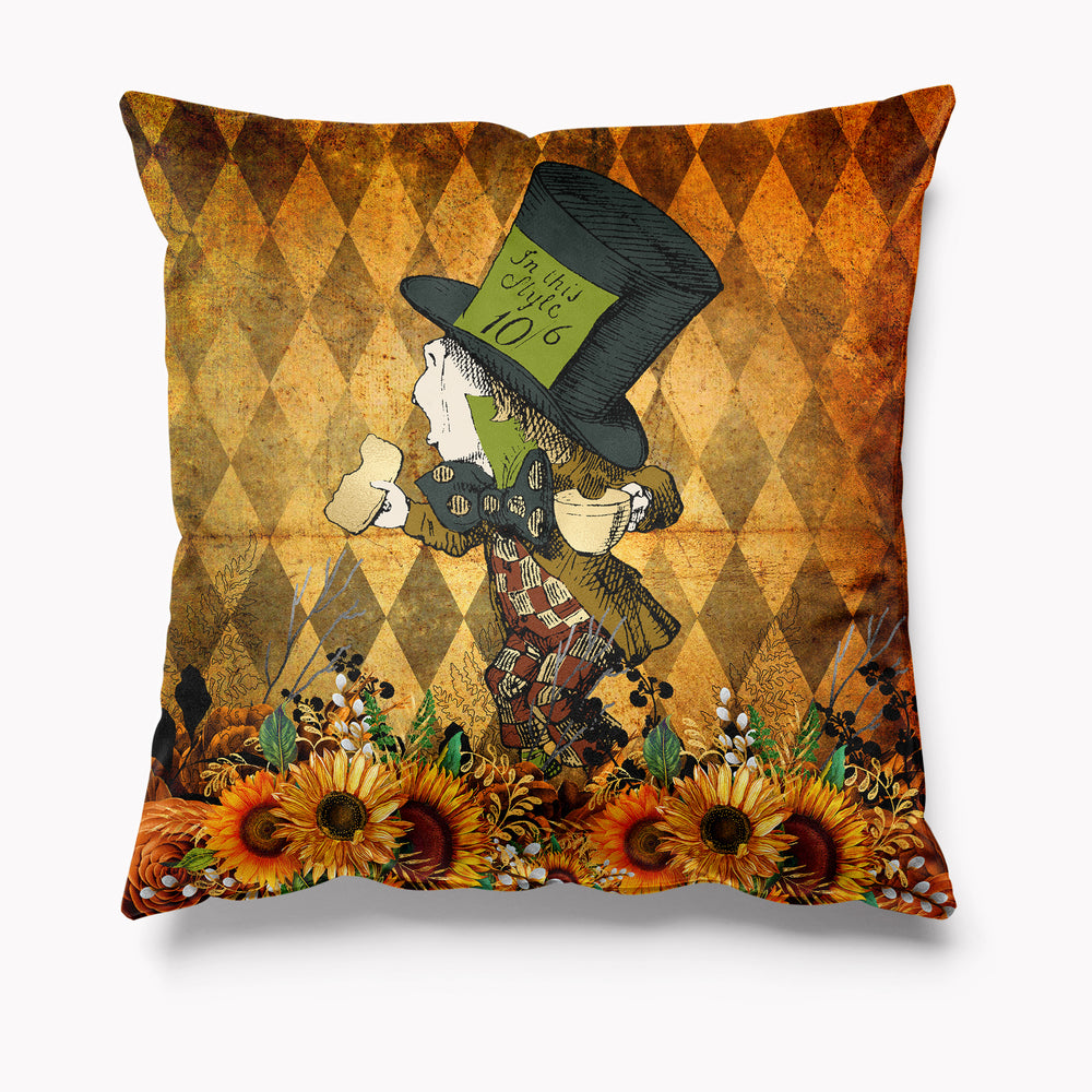 Outdoor Garden Cushion - Alice in Wonderland Sunflower Mad Hatter