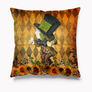 
            
                Load image into Gallery viewer, Outdoor Garden Cushion - Alice in Wonderland Sunflower Mad Hatter
            
        