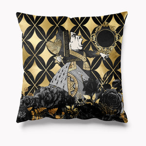 Outdoor Garden Cushion - Alice in Wonderland Black and Gold - Queen