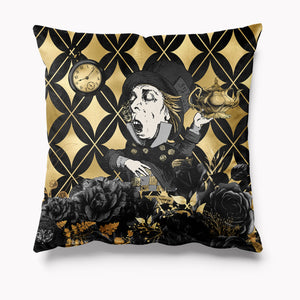 Outdoor Garden Cushion - Alice in Wonderland Black and Gold - Mad Hatter