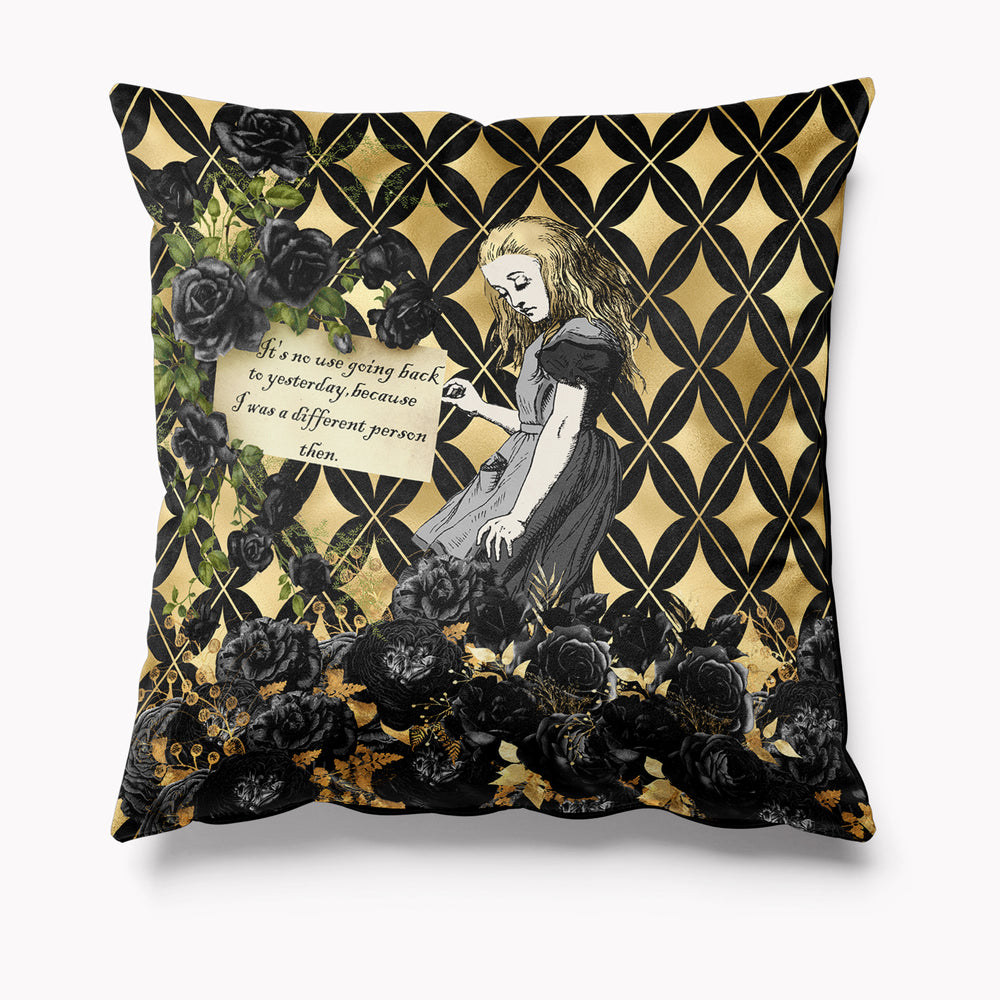 Alice in Wonderland Black and Gold, Scatter Cushion, Velvet Cushion for Sofa, Alice in Wonderland Gift