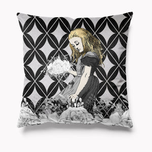 Outdoor Garden Cushion - Alice in Wonderland Black and Silver - Alice