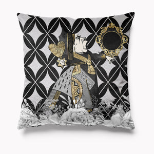 Outdoor Garden Cushion - Alice in Wonderland Black and Silver - Queen