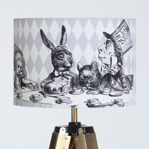 Alice in Wonderland Velvet Lampshade - Black White Grey Monochrome