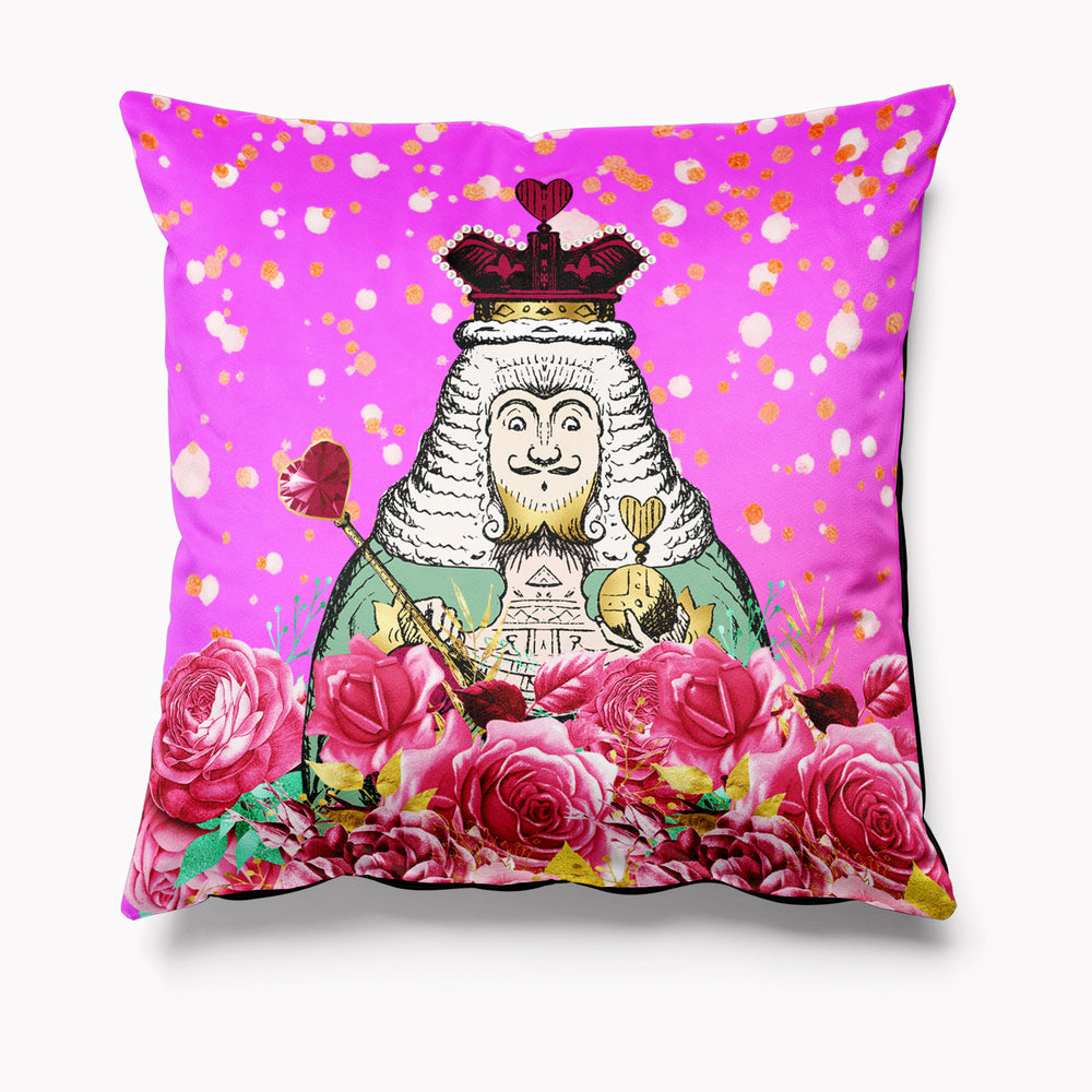 King of Hearts Velvet Cushion - Pink Alice in Wonderland