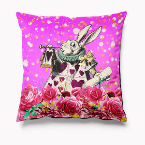Outdoor Garden Cushion - Alice in Wonderland Bright Pink - White Rabbit
