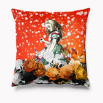 Alice in Wonderland Orange Velvet Cushion - Bright Orange Scatter Cushion - Pillow - Homewares