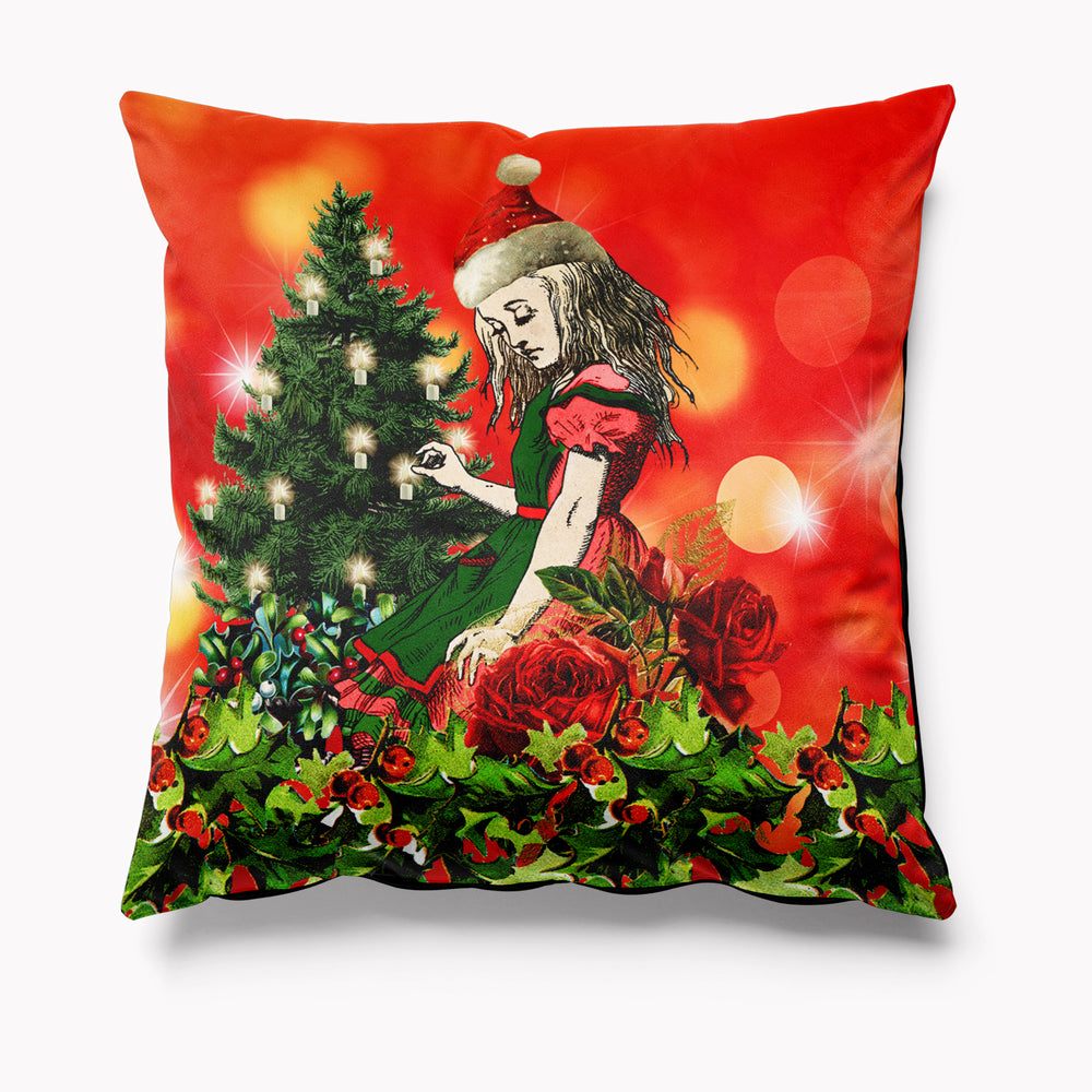 Christmas Cushions, Festive Alice in Wonerland Cushion, Christmas Xmas Homewares Decor