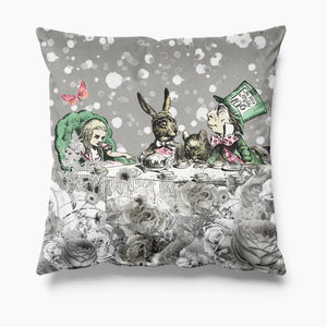 Outdoor Garden Cushion - Alice in Wonderland - Grey Tea Party