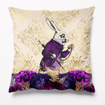 Alice in Wonderland White Rabbit Velvet Cushion in Purple and Gold