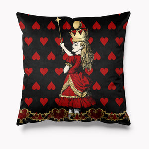 Outdoor Garden Cushion - Alice in Wonderland Black and Red Hearts