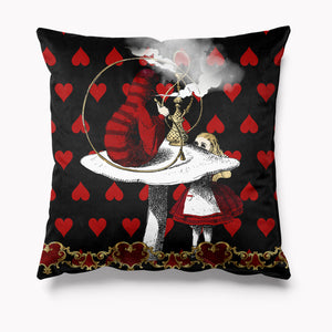 Outdoor Garden Cushion - Alice in Wonderland Black and Red Hearts Caterpillar