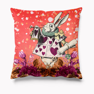 Outdoor Garden Cushion - Alice in Wonderland - Pink and Orange White Rabbit