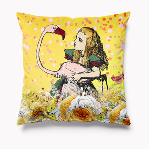 Outdoor Garden Cushion - Alice in Wonderland Yellow Flamingo
