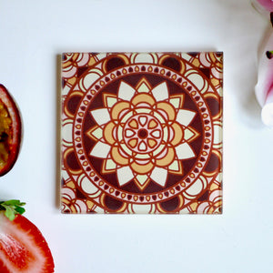 Mid Century Modern Coaster - In Brown and Oranges - Coffee Table Retro