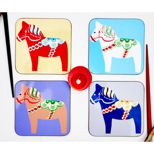 Coasters featuring Swedish Dala Horses, Colourful coasters. fun homewares