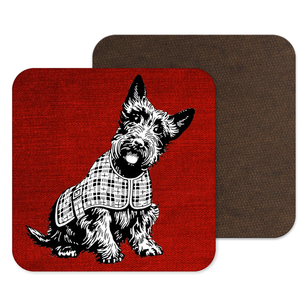Scotty Dog Coaster - With Red tartan background - Coffee Table Coaster or gift