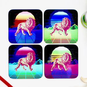 Neon Lion Coasters - Set of 4