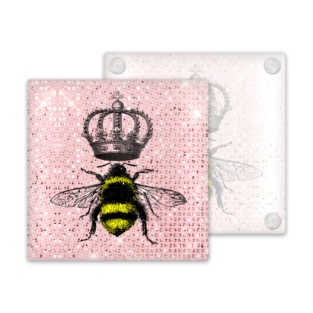 *Overstock* Queen Bee Sparkle Pink Glass Coaster