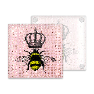 *Overstock* Queen Bee Sparkle Pink Glass Coaster