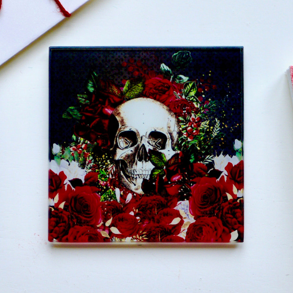 *Overstock* Skulls Roses Glass Coaster