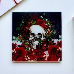 *Overstock* Skulls Roses Glass Coaster