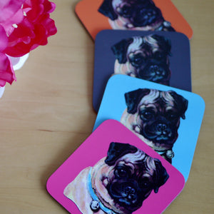 Vintage Pug Dog Coasters - Multi Coloured - Set of 4