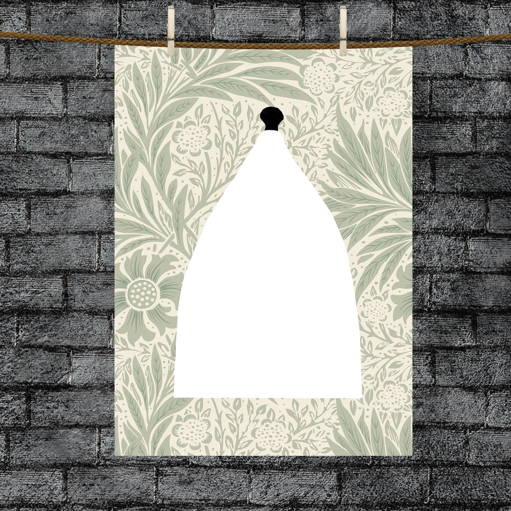 White Nancy Tea Towel - Olive Floral