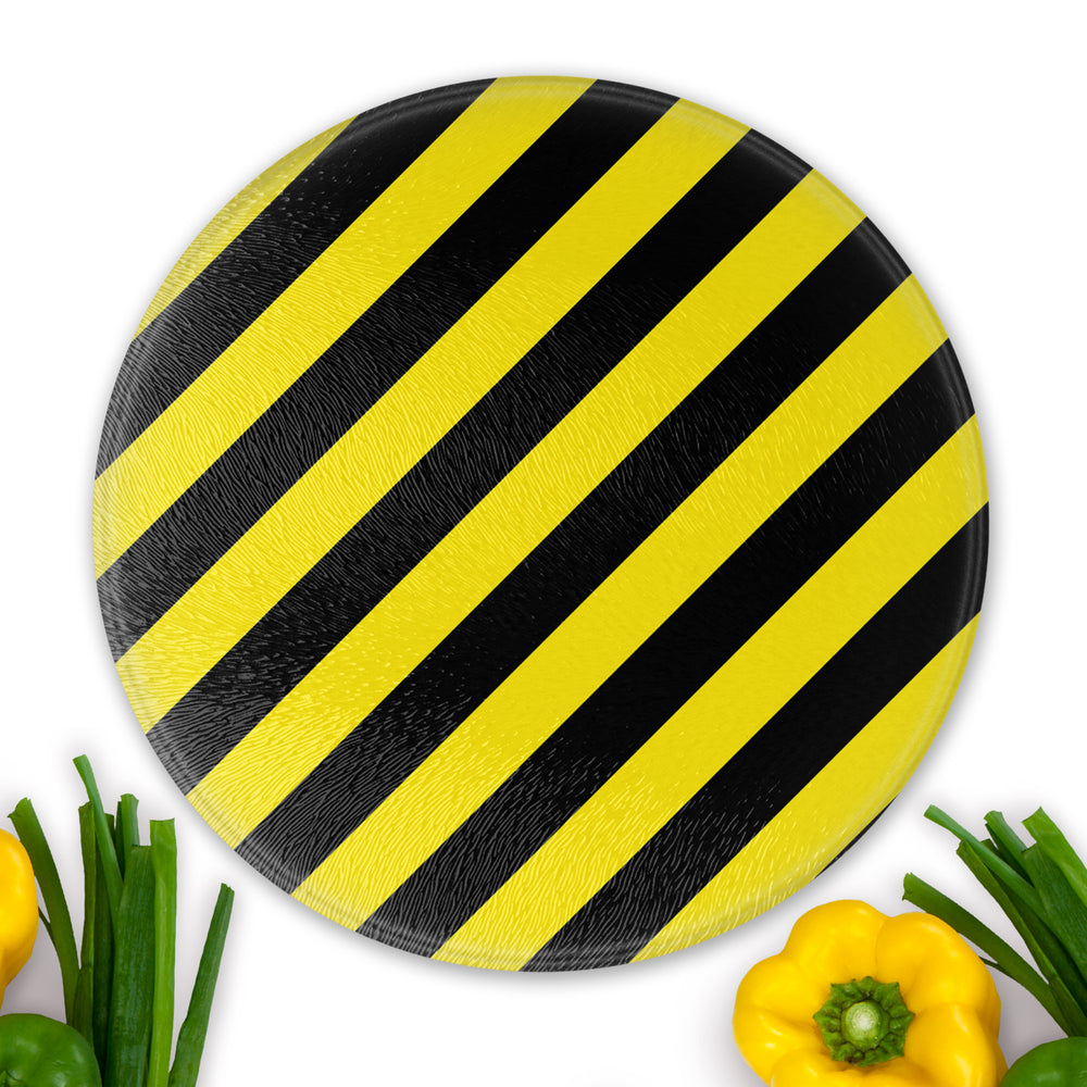 
            
                Load image into Gallery viewer, Yellow and Black Striped Glass Worktop Saver - Chopping Board - Placemat
            
        