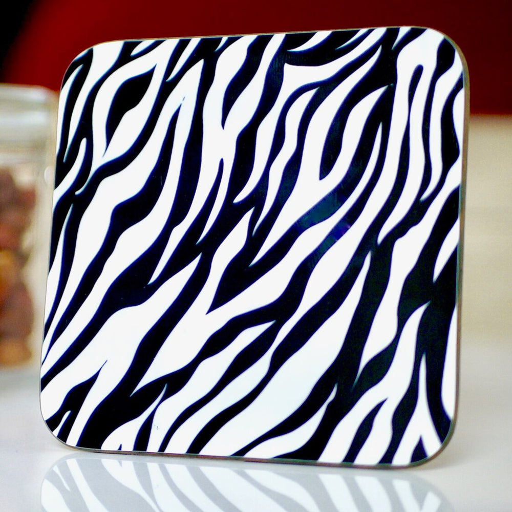 Zebra Animal Print Coasters, Black and White Monochrome