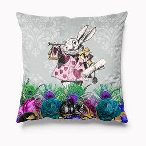 Alice in Wonderland Mardi Gras Grey Velvet Cushion - Rabbit