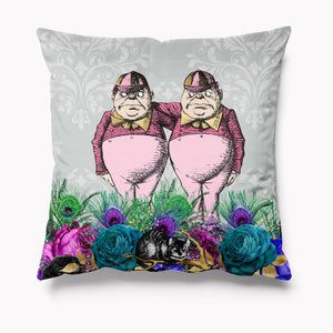 Outdoor Garden Cushion - Alice in Wonderland Grey Mardi Gras Tweedle