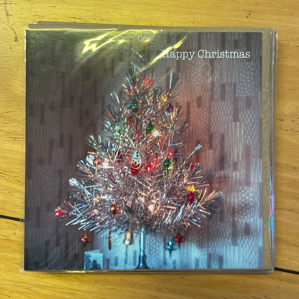 Retro Christmas Greetings Card - Silver Tree