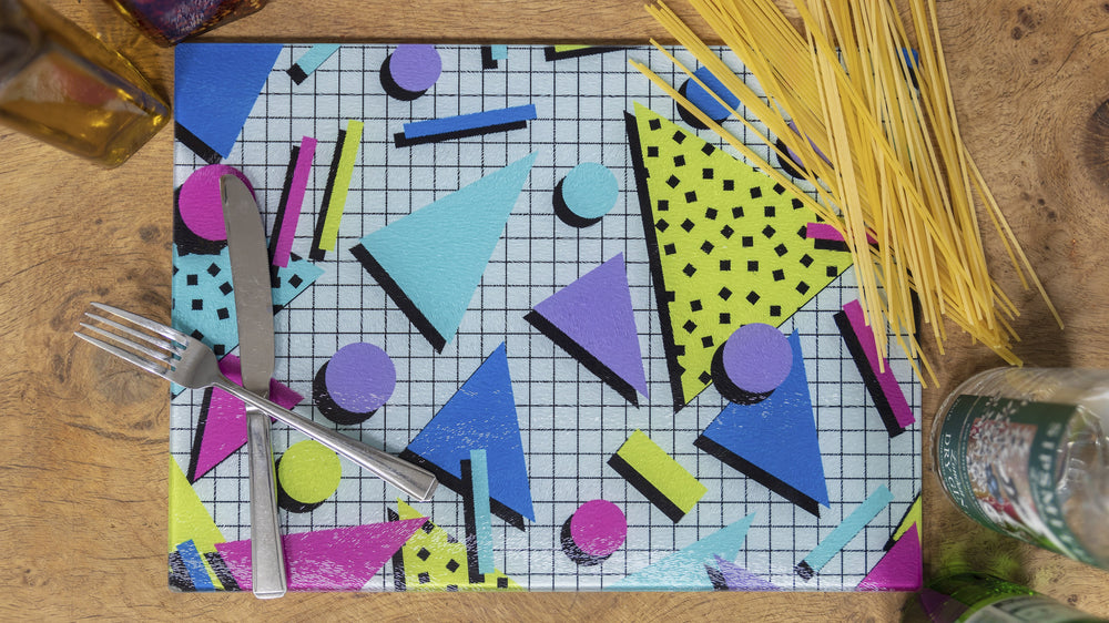 80s Retro 40cm x 30cm Glass Worktop Saver / Serving Platter / Placemat - Kitsch Republic