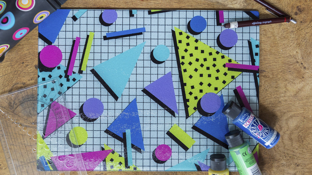 80s Retro 40cm x 30cm Glass Worktop Saver / Serving Platter / Placemat - Kitsch Republic