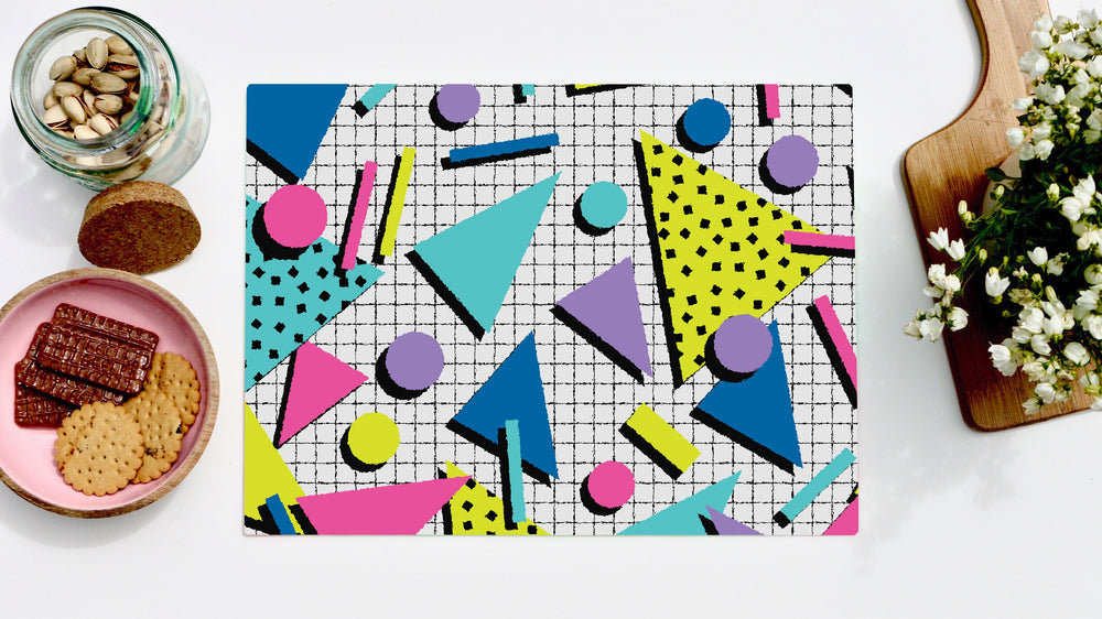 80s Retro 40cm x 30cm Glass Worktop Saver / Serving Platter / Placemat - Kitsch Republic