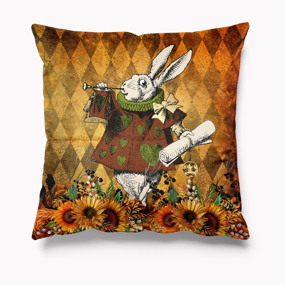 Alice in Wonderland Autumn Velvet Cushion - White Rabbit