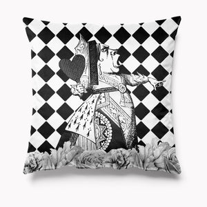 Alice in Wonderland Black and White Velvet Cushion - Queen