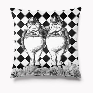 Alice in Wonderland Black and White Velvet Cushion - Tweedle Dum Tweedle Dee