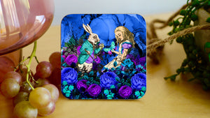 
            
                Load image into Gallery viewer, Alice in Wonderland Blue and Purple Floral Coaster - Kitsch Republic
            
        
