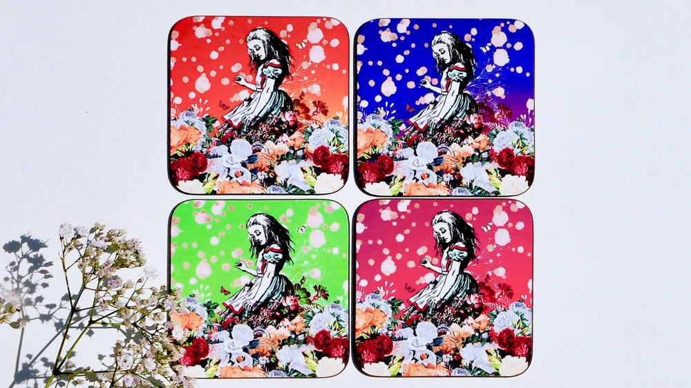 Alice in Wonderland Coasters - Multi Coloured - Set of 4 - Kitsch Republic